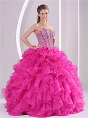 Top Seller Thick Hot Pink Ruffles Quinceanera Dress Fully Beading Corset