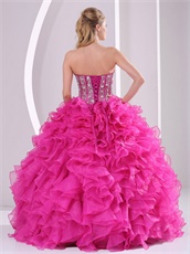 Top Seller Thick Hot Pink Ruffles Quinceanera Dress Fully Beading Corset