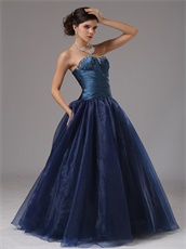 Navy Blue Ruching Bodice Puffy Organza Prom Ball Gown Danceable