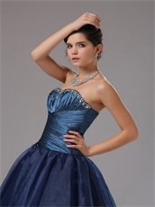 Navy Blue Ruching Bodice Puffy Organza Prom Ball Gown Danceable