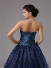 Navy Blue Ruching Bodice Puffy Organza Prom Ball Gown Danceable