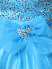 Empire Aqua Blue Prom Ball Gown Bowknot Decorate Bodice