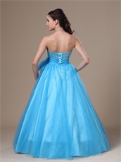 Empire Aqua Blue Prom Ball Gown Bowknot Decorate Bodice