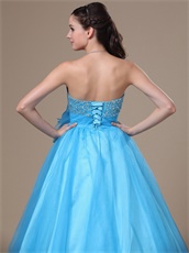 Empire Aqua Blue Prom Ball Gown Bowknot Decorate Bodice