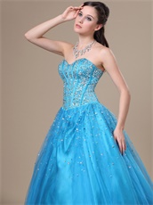Promotion Basque Stripes Aqua Tulle Quince 16 Birthday Party Wear