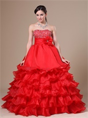 Strapless Layers Ruffles Prom Ball Gown For Quinceanera Party