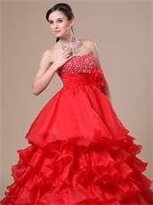 Strapless Layers Ruffles Prom Ball Gown For Quinceanera Party