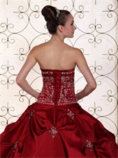 Wine Red Pick-ups Satin Quinceanera Dress Silver Embroidery New York