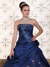 Exclusive Navy Quinceanera Dress Silver Embroidery Taffeta and Organza