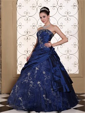 Exclusive Navy Quinceanera Dress Silver Embroidery Taffeta and Organza