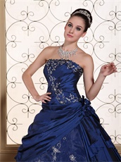 Exclusive Navy Quinceanera Dress Silver Embroidery Taffeta and Organza