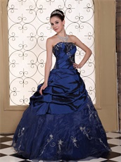 Exclusive Navy Quinceanera Dress Silver Embroidery Taffeta and Organza