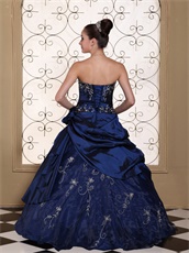 Exclusive Navy Quinceanera Dress Silver Embroidery Taffeta and Organza