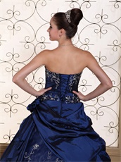 Exclusive Navy Quinceanera Dress Silver Embroidery Taffeta and Organza