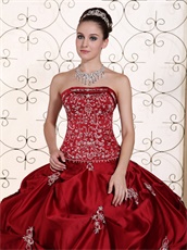 Embroidery Pick-ups Puffy Ball Gown Wine Red Quinceanera Dress For Girls