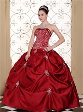 Embroidery Pick-ups Puffy Ball Gown Wine Red Quinceanera Dress For Girls