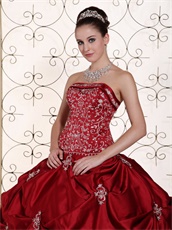Embroidery Pick-ups Puffy Ball Gown Wine Red Quinceanera Dress For Girls