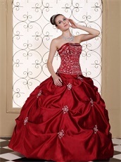 Embroidery Pick-ups Puffy Ball Gown Wine Red Quinceanera Dress For Girls