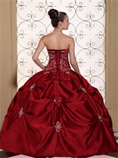 Embroidery Pick-ups Puffy Ball Gown Wine Red Quinceanera Dress For Girls