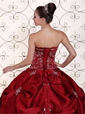 Embroidery Pick-ups Puffy Ball Gown Wine Red Quinceanera Dress For Girls