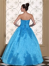 Memorable Aqua Quinceanera Dress With Organza Floor-length Gown Skirt