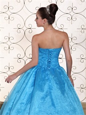 Memorable Aqua Quinceanera Dress With Organza Floor-length Gown Skirt