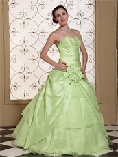 Light Yellow Green Taffeta Slit Gowns For Quinceanera Girls