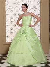 Light Yellow Green Taffeta Slit Gowns For Quinceanera Girls