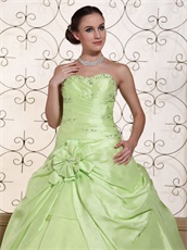 Light Yellow Green Taffeta Slit Gowns For Quinceanera Girls