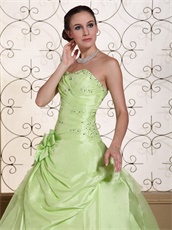 Light Yellow Green Taffeta Slit Gowns For Quinceanera Girls