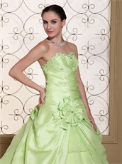 Light Yellow Green Taffeta Slit Gowns For Quinceanera Girls