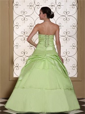 Light Yellow Green Taffeta Slit Gowns For Quinceanera Girls