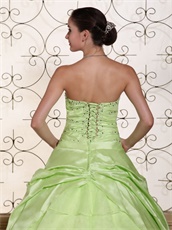 Light Yellow Green Taffeta Slit Gowns For Quinceanera Girls