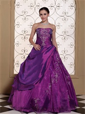 Mature Purple Taffeta and Organza Prom Ball Gown With Embroidery