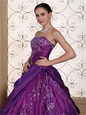 Mature Purple Taffeta and Organza Prom Ball Gown With Embroidery