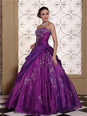 Mature Purple Taffeta and Organza Prom Ball Gown With Embroidery