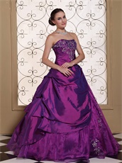 Mature Purple Taffeta and Organza Prom Ball Gown With Embroidery