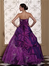 Mature Purple Taffeta and Organza Prom Ball Gown With Embroidery