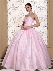 Nymphean Baby Pink Flat Puffy Featured Quinceanera Dress With Slip