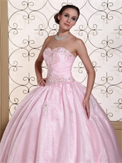 Nymphean Baby Pink Flat Puffy Featured Quinceanera Dress With Slip