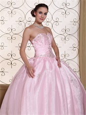 Nymphean Baby Pink Flat Puffy Featured Quinceanera Dress With Slip