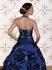 Halter Top Navy Blue Exciting Quinceanera Dress Silver Embroidery