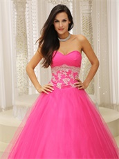 Lumber Corset Applique Waist Rose Pink Tulle Prom Dance Ball Gown