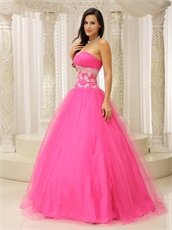 Lumber Corset Applique Waist Rose Pink Tulle Prom Dance Ball Gown