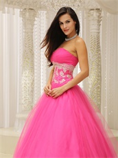 Lumber Corset Applique Waist Rose Pink Tulle Prom Dance Ball Gown