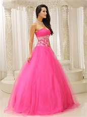 Lumber Corset Applique Waist Rose Pink Tulle Prom Dance Ball Gown