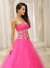 Lumber Corset Applique Waist Rose Pink Tulle Prom Dance Ball Gown