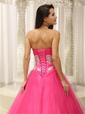 Lumber Corset Applique Waist Rose Pink Tulle Prom Dance Ball Gown