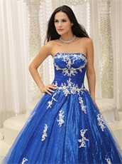 Royal Blue With Applique Military Quince Ball Gown Paillette Inside