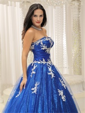 Royal Blue With Applique Military Quince Ball Gown Paillette Inside